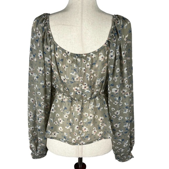 SAINTS & HEARTS FLORAL PRINT PUFF SLEEVES PEASANT‎ BLOUSE GRAY MULTI MEDIUM NWT - Picture 5 of 11